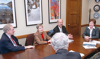 (Left to right) Ralph and Susan Nurnberger converse with Acadia Superintendent Sheridan Steele, Maine Senator Susan Collins, and (foreground) FOA chairman Ed Samek during a recent FOA advocacy visit to Capitol Hill. Credit: The office of Senator Susan Collins