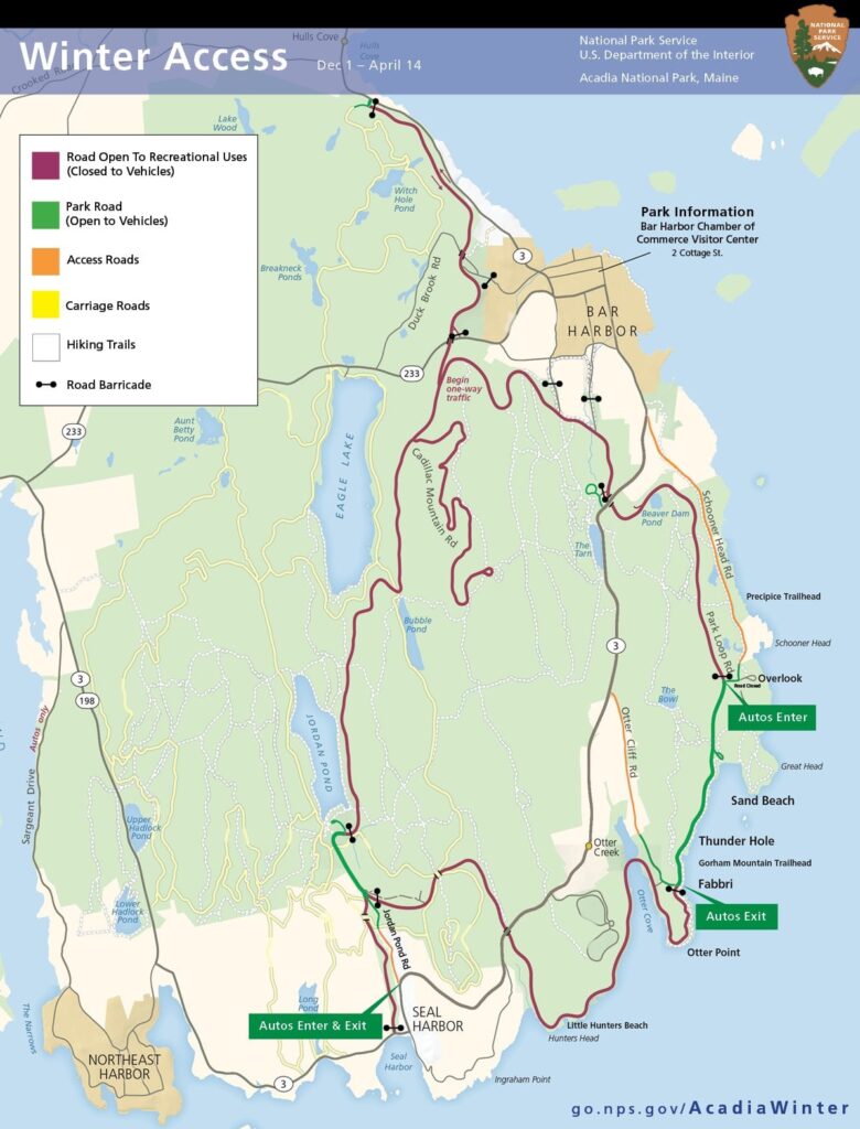 Winter Road map for Acadia National Park