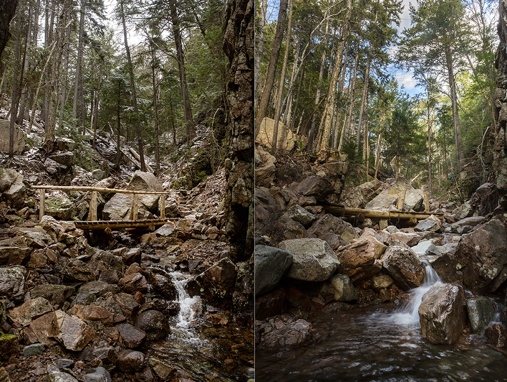 Maple Spring Trail before and after the June 2021 rain event.