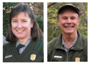RANGERS JUDY HAZEN CONNERY AND CHARLIE JACOBI shared what they have learned so far at a special virtual meeting of Friends of Acadia’s George B. Dorr Planned Giving Society in July.